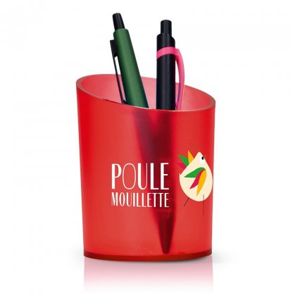 Pot à Crayons En Plastique Polystyrène PEN POT Rouge Translucide Avec Marquage