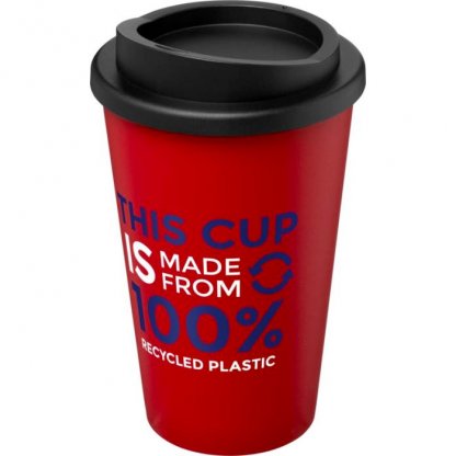 Mug Double Paroi En Plastique Recyclé 350ml Rouge Avec Marquage