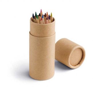 12 petits crayons de couleur dans tube en carton recyclé publicitaire - PENCIL TUBE
