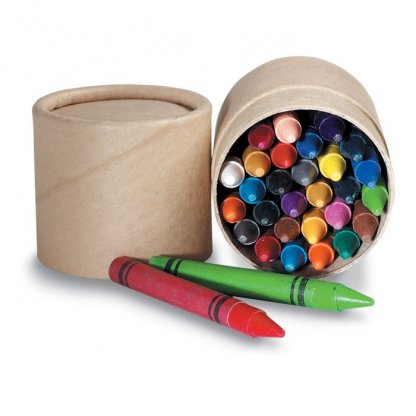30 Petits Crayons De Cire Dans Tube En Carton Publicitaire Couché STRIPER