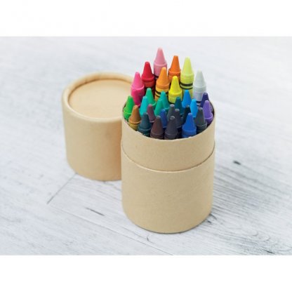 30 Petits Crayons De Cire Dans Tube En Carton Publicitaire En Situation STRIPER