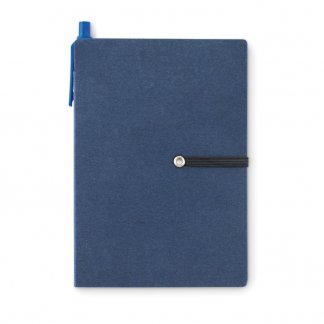 Bloc A6 publicitaire + notes + stylo en carton recyclé - Bleu - RECONOTE