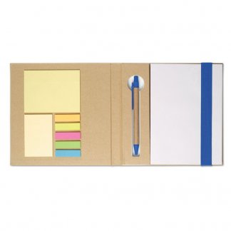 Bloc carré + notes + stylo en carton recyclé publicitaire - Bleu ouvert - QUINCY