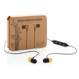 Boite écouteurs promotionnels sans fil en bambou - ROUND SOUND