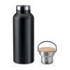 Bouteille Isotherme Personnalisable De 500ml En Inox Et Bambou Noir Ouvert HELSINKI