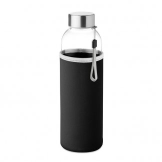 Bouteille personnalisée en verre avec housse néoprène - Noir - 500ml  - UTAH GLASS