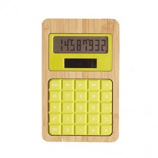 Calculatrice publicitaire de poche solaire en bambou et silicone - vert anis - SILICAL