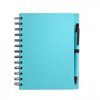Carnet A5 + stylo promotionnel en carton recyclé - Turquoise - ELSY