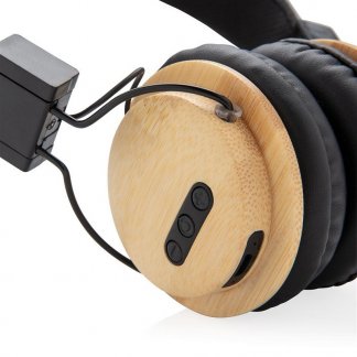 Casque audio personnalisable sans fil en bambou profil - ROUND SOUND