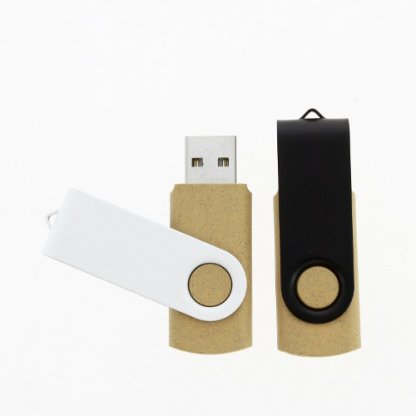 Clé USB Publicitaire Pivotante En Fibres Végétales + Métal Noir Et Blanc VGMETTLE