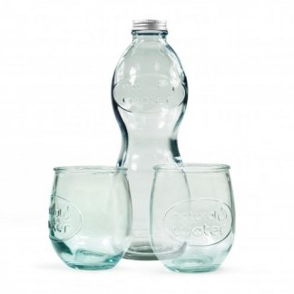 Coffret publicitaire 1 bouteille et 2 verres en verre recyclé - 1000ml - boîte - COMBIGLOU