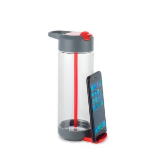 Gourde avec paille et support téléphone personnalisable 750ml en Tritan et polypropylène - rouge