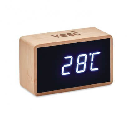 Horloge Et Réveil LED En Bambou MIRI Avec Logo