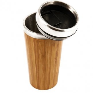 Mug isotherme anti-fuites personnalisé 410ml en bambou - ouvert - WOOD YOU