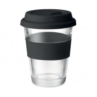 Mug personnalisable avec couvercle en verre - 350ml - Noir - ASTOGLASS