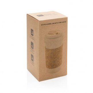 Mug personnalisé avec couvercle 400ml en amidon de maïs et liège - Boite - ECO PLA
