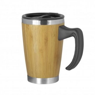 Mug promotionnel double paroi avec poignée en bambou - 330ml - BATCH
