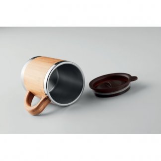 Mug promotionnel double paroi inox et bambou avec couvercle - 300ml - MOKKA