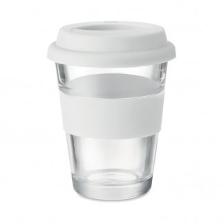 Mug publicitaire avec couvercle en verre - 350ml - Blanc - ASTOGLASS
