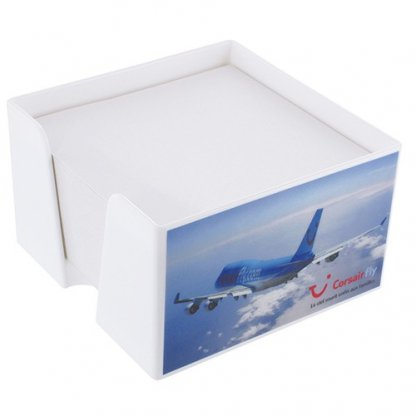 Porte Bloc Note Cube Publicitaire En Plastique Polystyrène Cristal Blanc Avec Marquage Quadri CLASSIC