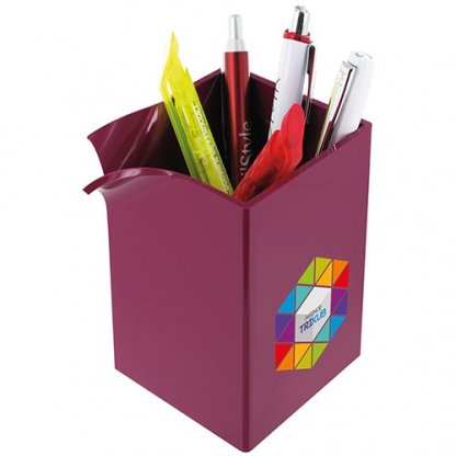 Pot à Crayons Publicitaire En Cristal Polystyrène Violet Marquage Quadri BEC BOX