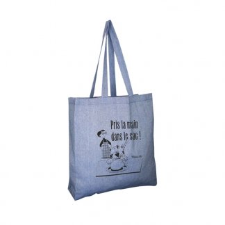Sac shopping personnalisable en coton recyclé - 150g - 38x42x10cm - bleu - JHANSI