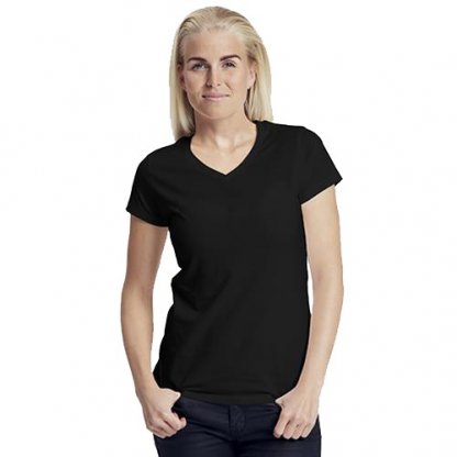 T Shirt Femme Ajusté Col V Publicitaire En Coton Biologique Manches Courtes Noir V NECK LADIES