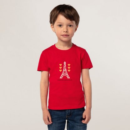 T Shirt Enfant En Coton Bio 175g PIONEER KIDS Rouge Marquage Quadri