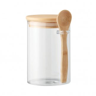Bocal en verre publicitaire avec cuillère en bambou - 600ml - BOROSPOON