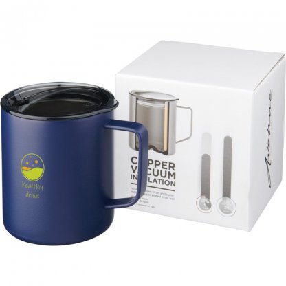 Mug Isotherme Double Paroi En Acier Inoxydable 420ml ROVER Bleu Avec Logo
