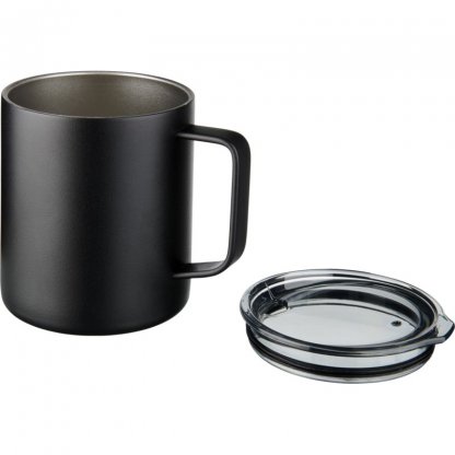 Mug Isotherme Double Paroi En Acier Inoxydable 420ml ROVER Noir Sans Couvercle