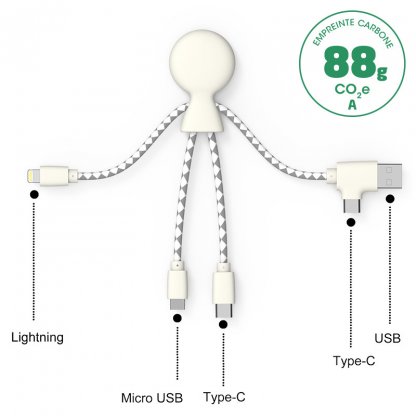 Câble De Charge Multi Connecteurs En ABS Biodégradable MR BIO Blanc