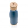 Bouteille Isotherme En Acier Inoxydable Et Bambou OUBA Bleu Couvercle Marqué