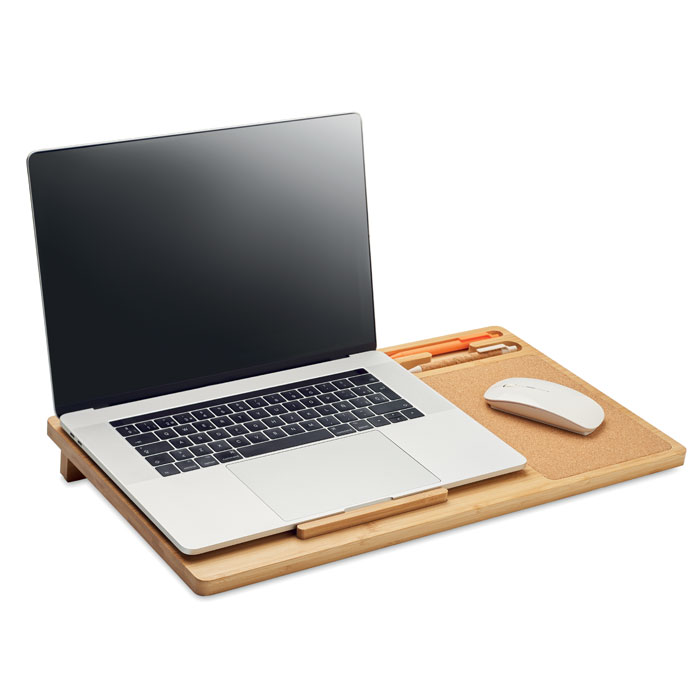 Support d'ordinateur avec tiroir en bambou
