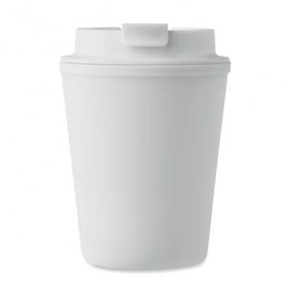 Mug Double Paroi En Plastique Recyclé 300ml TRIDUS Blanc Bec Fermé