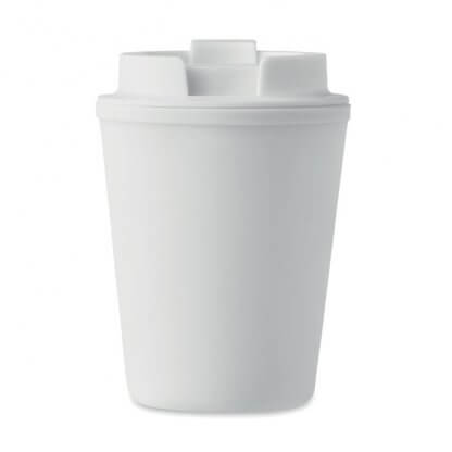 Mug Double Paroi En Plastique Recyclé 300ml TRIDUS Blanc Bec Ouvert