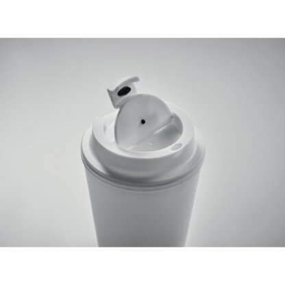 Mug Double Paroi En Plastique Recyclé 300ml TRIDUS Blanc Zoom Bec Ouvert