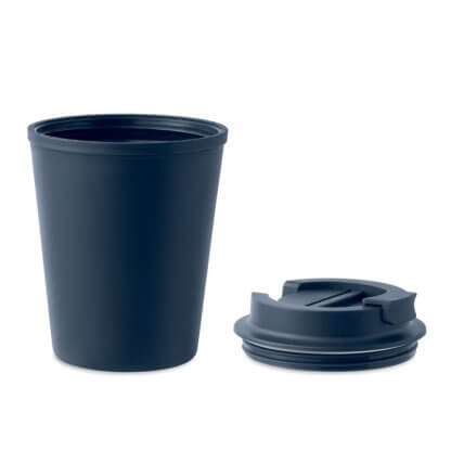 Mug Double Paroi En Plastique Recyclé 300ml TRIDUS Bleu Gobelet Ouvert