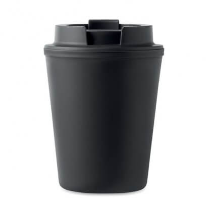 Mug Double Paroi En Plastique Recyclé 300ml TRIDUS Noir De Face
