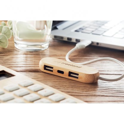 Hub USB 3 Ports En Bambou VINA C Dans Ambiance De Travail