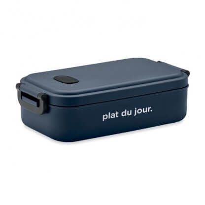 Lunch Box En PP Recyclé Avec Couvercle Hermétique 800ml INDUS Bleu Marine Avec Marquage