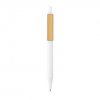 Stylo Bille En Plastique Recyclé Avec Clip En Bambou BOB Blanc De Face