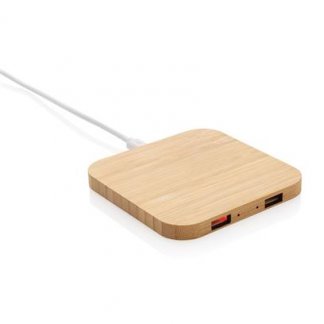 Chargeur sans fil avec ports USB personnalisable en bambou certifié - 10W - DARO