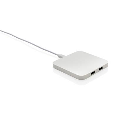 Chargeur Sans Fil Avec Ports USB En Plastique Recyclé 10W BIRO Blanc Photo Principale