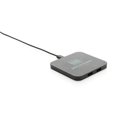 Chargeur Sans Fil Avec Ports USB En Plastique Recyclé 10W BIRO Noir Avec Marquage