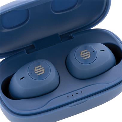 Écouteurs Sans Fil En Plastique Recyclé PALM Bleu Avec écouteurs Dans Son Boitier