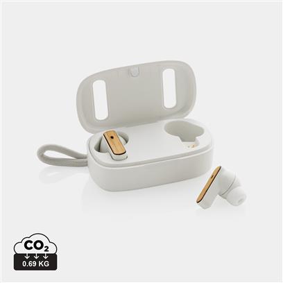 Écouteurs Sans Fil En Plastique Recyclé Et Bambou Certifié SPECT Co2 Blanc
