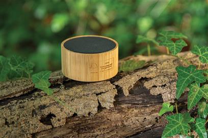 Enceinte Bluetooth Lumineuse En Bambou Certifié 3W ROUND Noir Plein Air