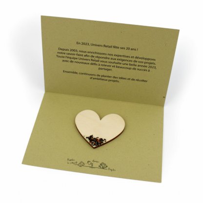 Stick Bois à Graines En Carte STIKCARD Carte Ouverte Avec Forme Coeur