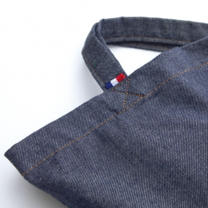 Tote Bag En Coton Recyclé Imitation Jean 210g 36x40cm CHIC Détail Coutures Et Ruban Tricolore